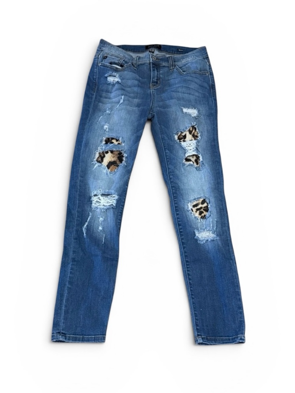 Judy Blue Medium Blue Skinny Jeans with Leopard Patch